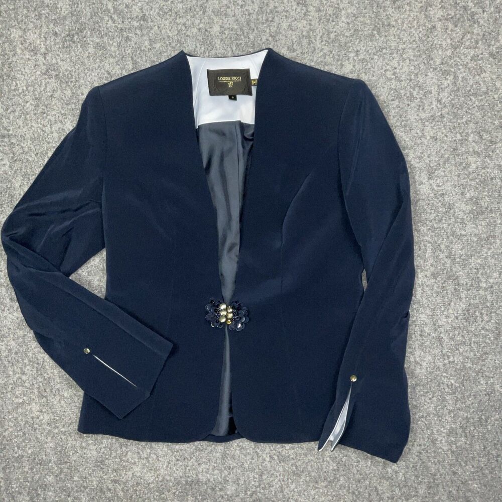 Louise Ricci Blazer Womens Size 8 Blue Silky Business Party Cocktail Date